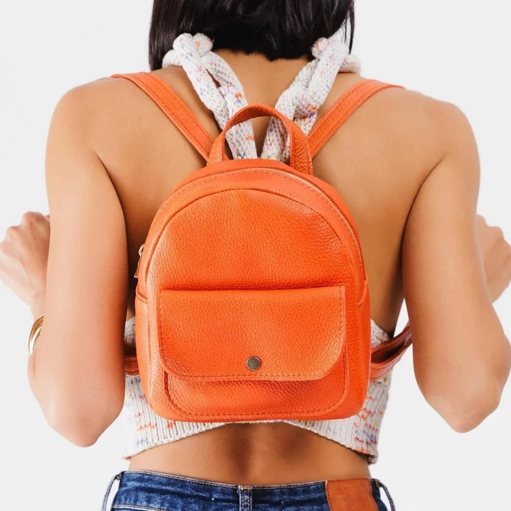 Portland‎ Leather Goods Mini Backpack Orange Pebbled Full Grain Leather Bag